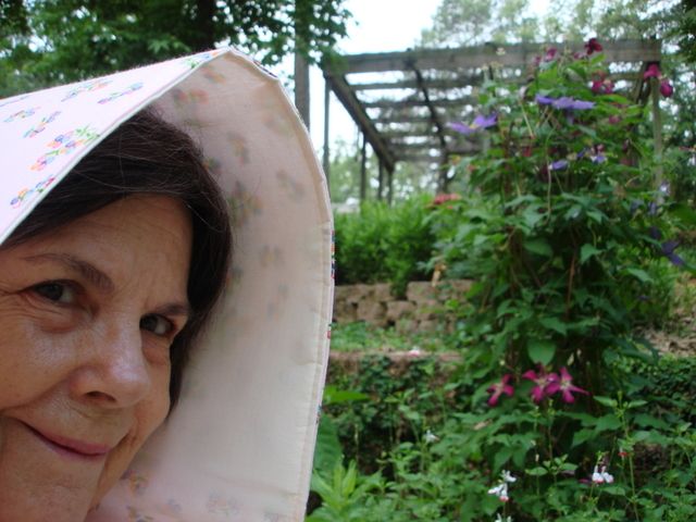Modified 1870's SLAT BONNET, LUPUS PATIENT HAPPILY GARDENING IN E.  TEXAS