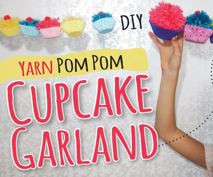 Yarn Pom Pom Cupcake Garland