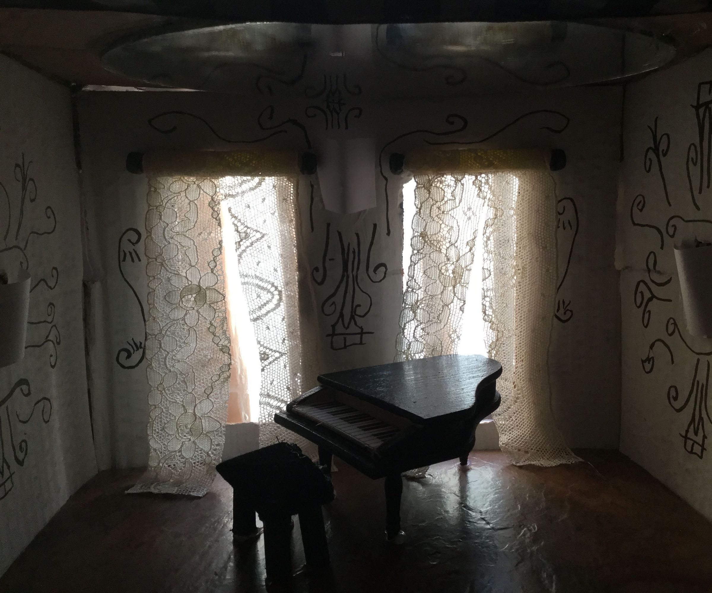 Mini Grand Hall With Piano Diorama