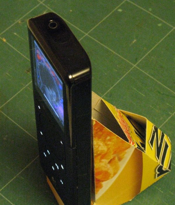 Corn Flakes packet iphone/ multimedia device stand
