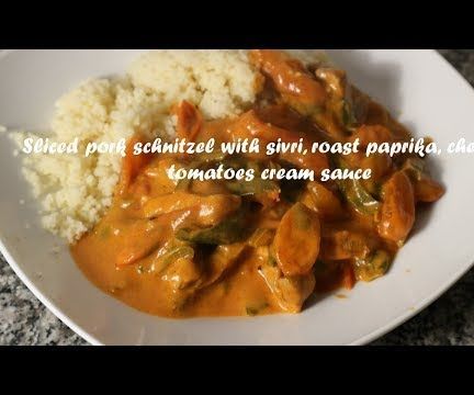 Sliced Pork Schnitzel With Sivri, Roast Paprika, Cherry Tomatoes Cream Sauce Recipe