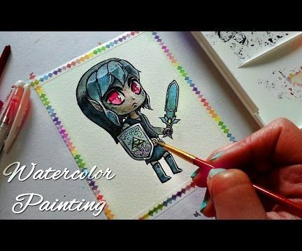 Dark Link - Chibi Version - Watercolor Illustration Painting Process