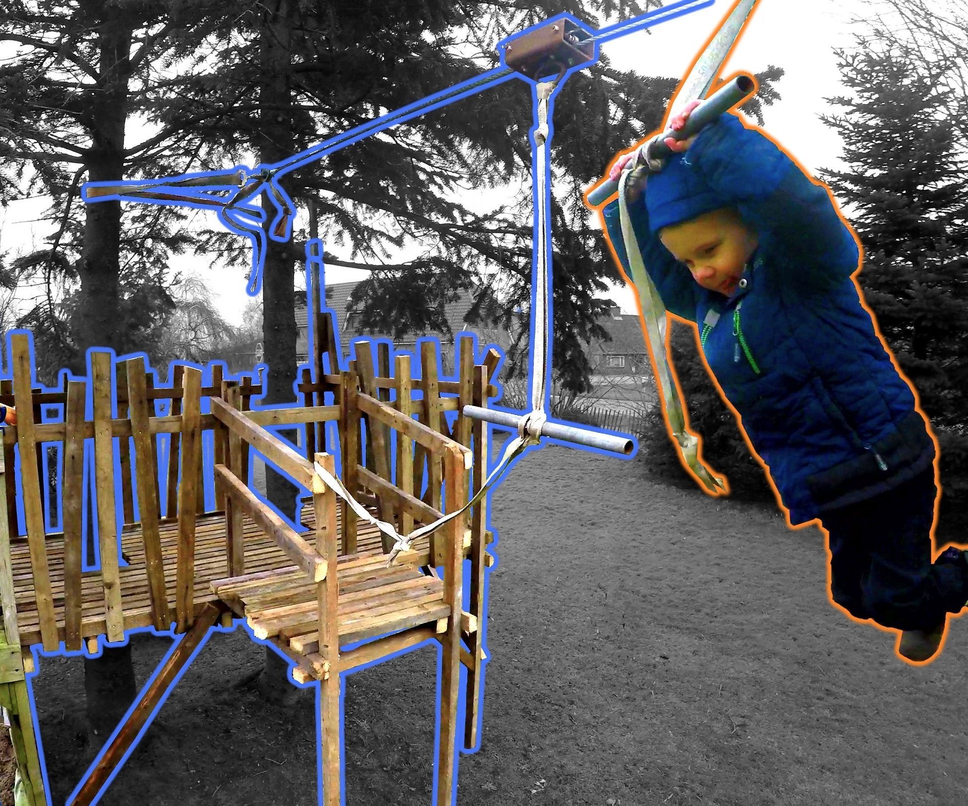 Kid's Zipline With Playhouse