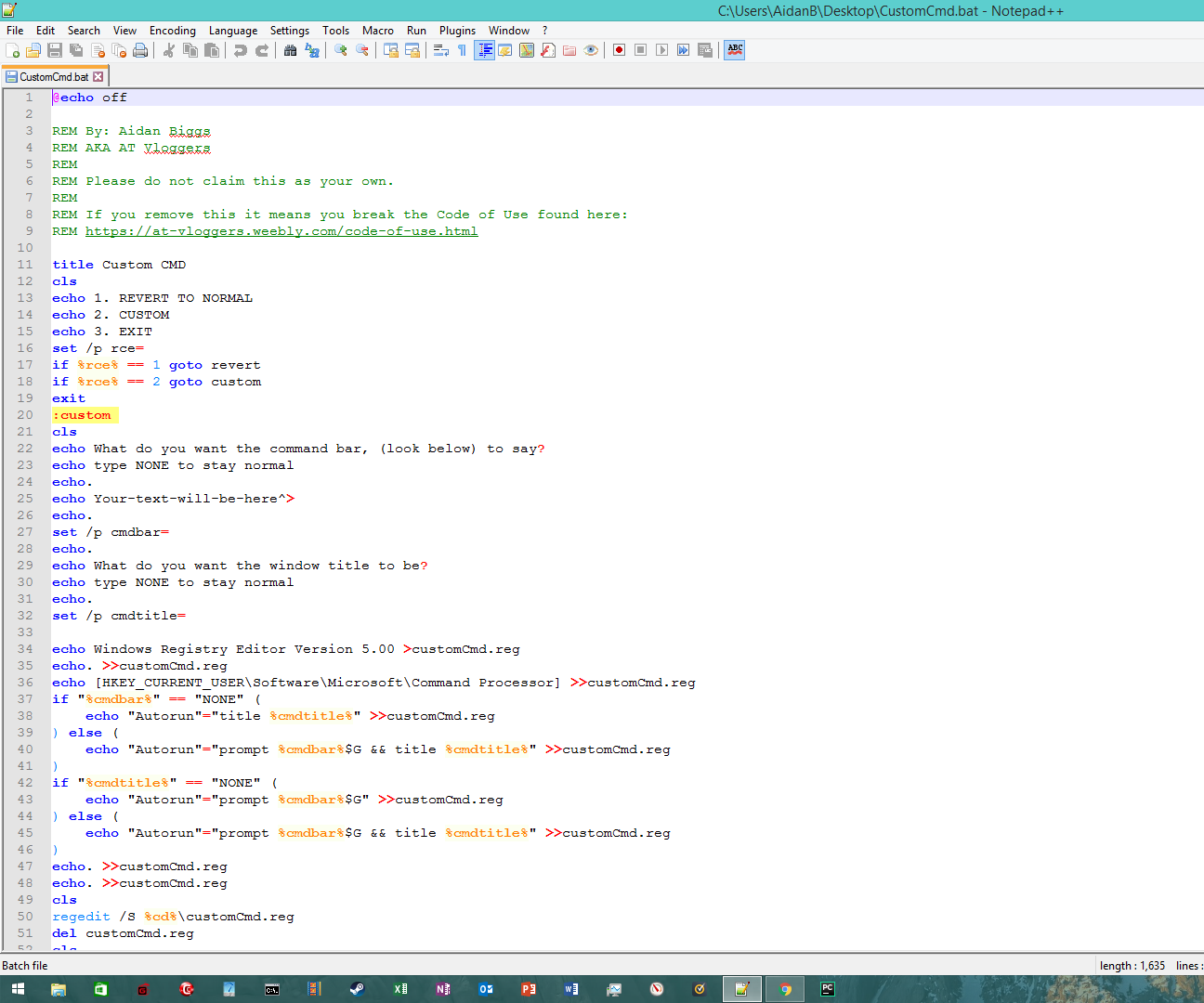 Code a CustomCmd Script for Windows Command Prompt