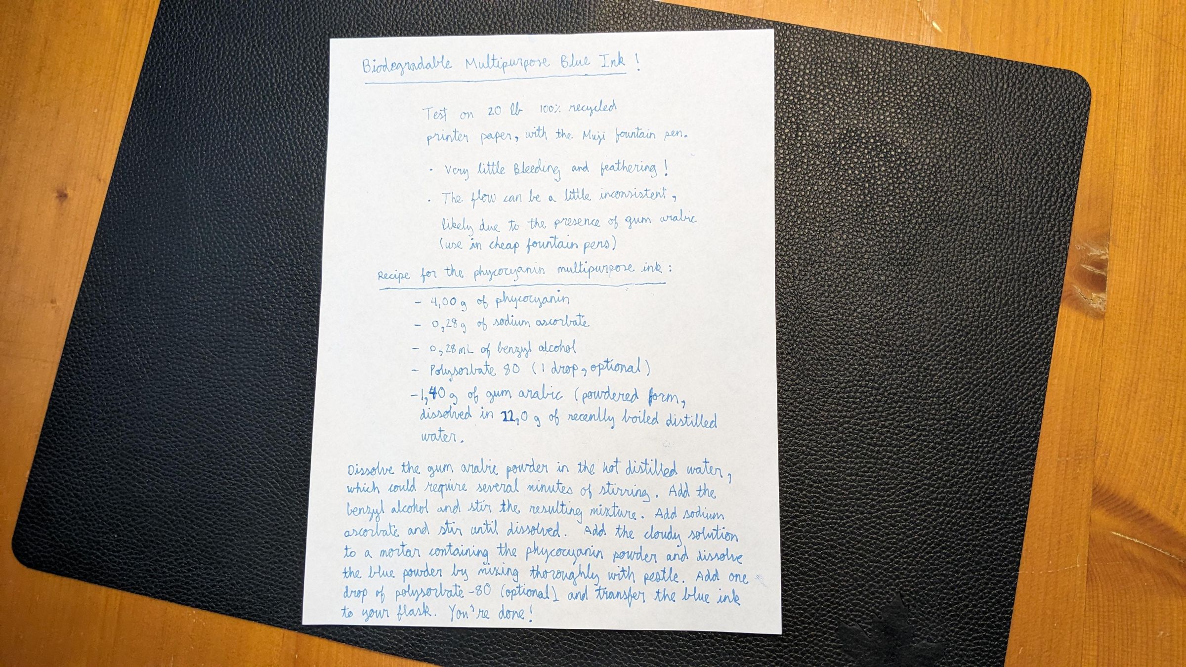 Recipe for a Multipurpose, Biodegradable and WetErase Blue Ink for