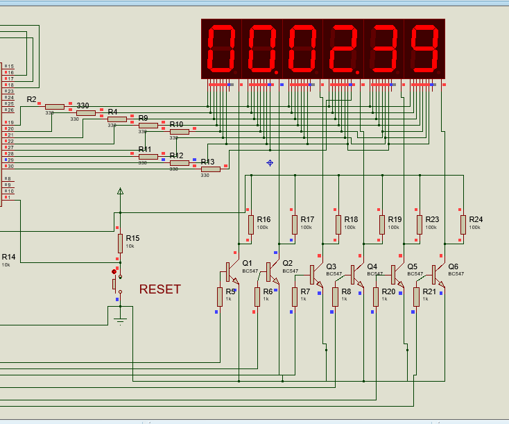 Stopwatch Using Pic18f4520 in Proteus With 7 Segment