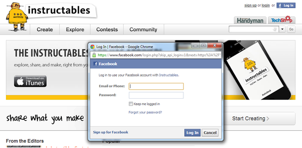Log in Using Facebook