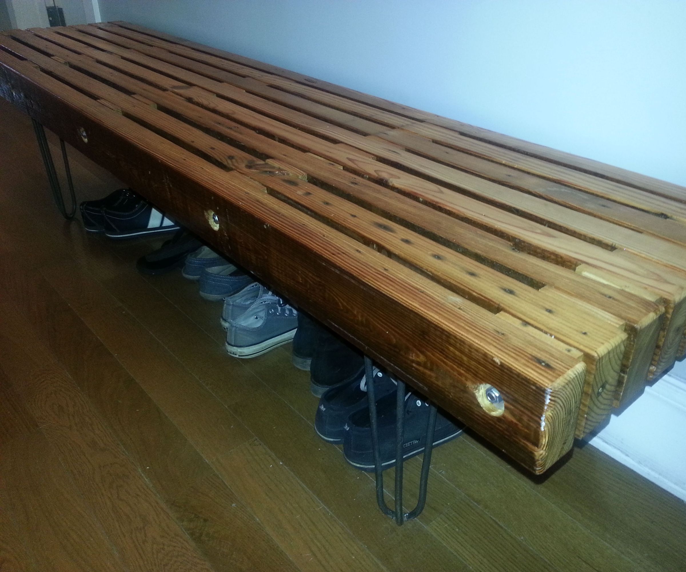 Salvaged Heart Pine Bench