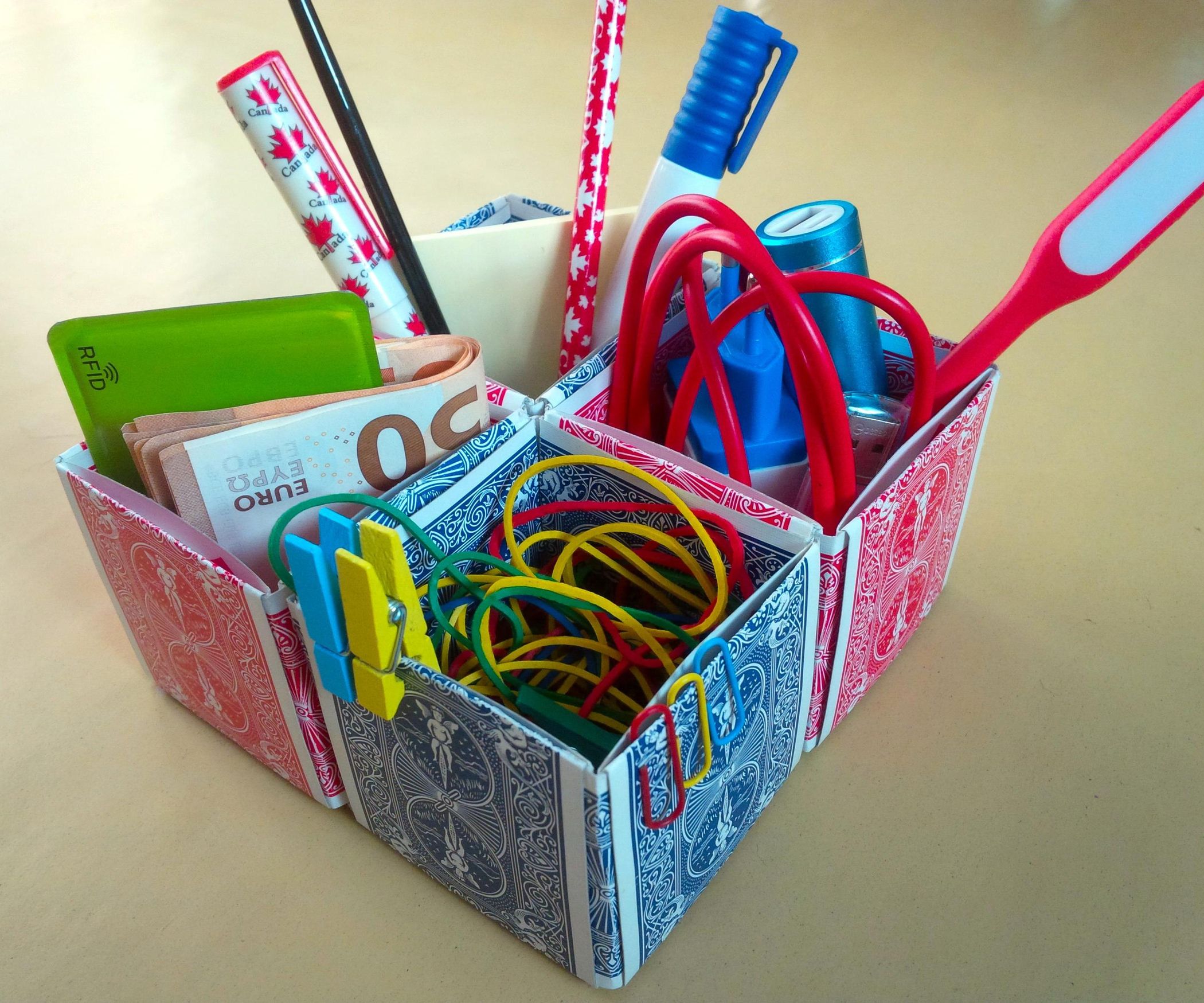 Origami Desktop Organizer From Playing Cards 7 Steps (with Pictures