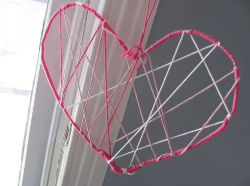 Valentine Ornaments Made With Yarn and Wire