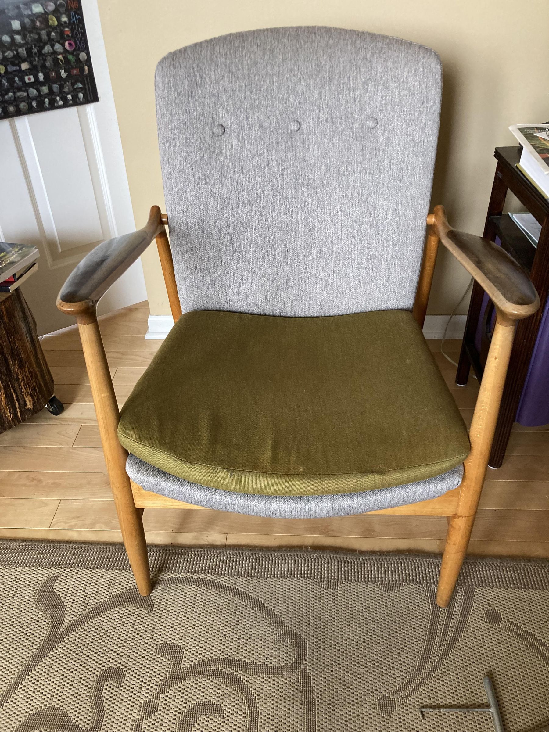 TWO FINN JUHL CHAIRS DOCUMENTING ORIGINAL MATERIALS, AND