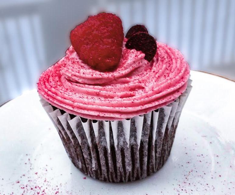Gourmet Cupcakes With Raspberry Cream Cheese Frosting and Ganache Filling