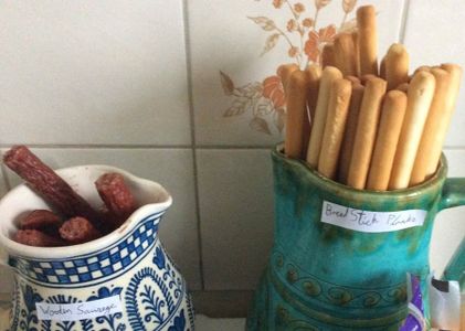 Olive Canon Balls, Bread Stick Plank and Wooden Sausage