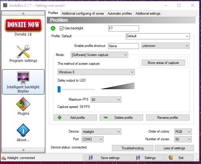 Panel de configuración principal