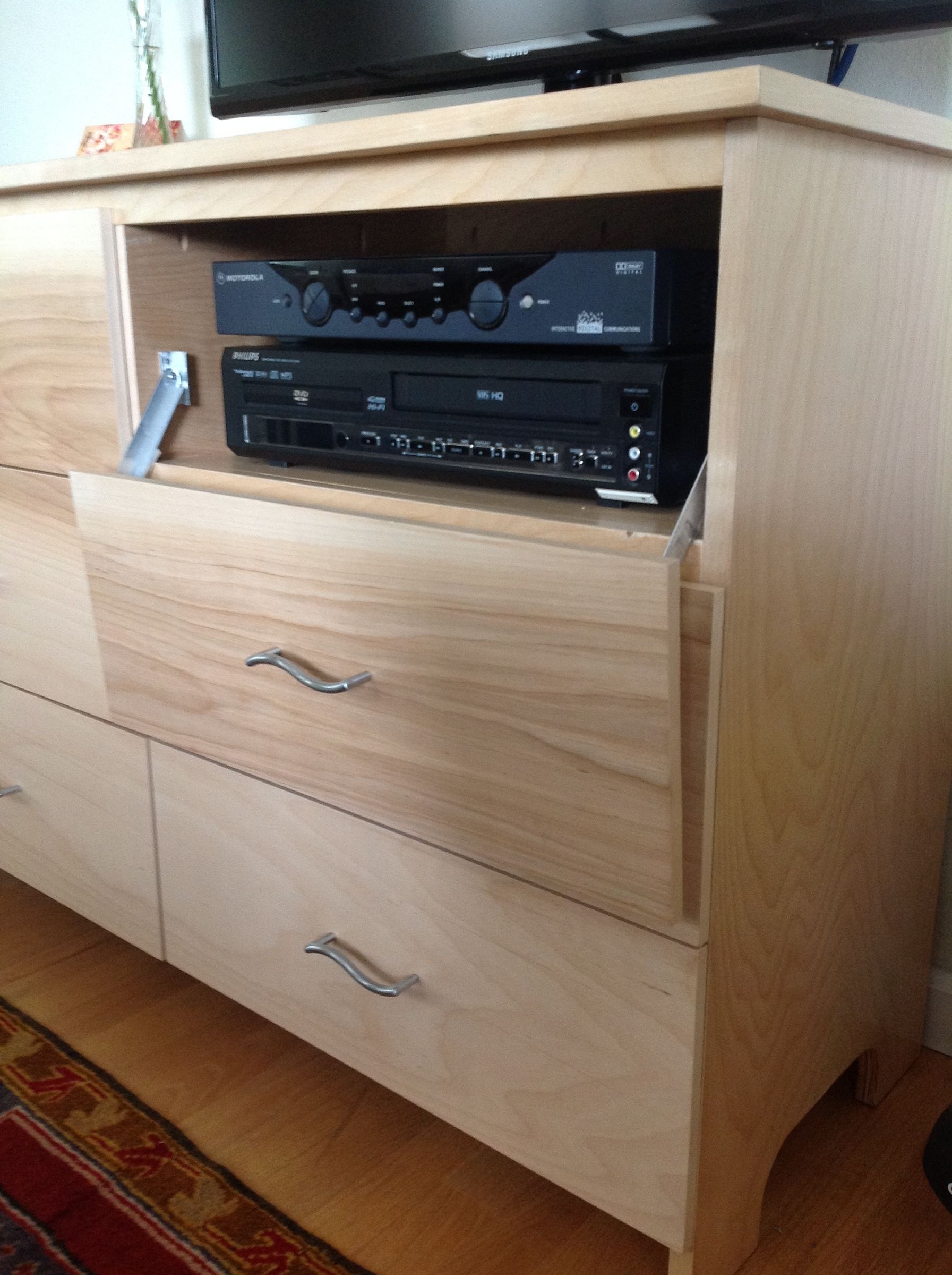 Convert a Dresser Drawer to an Electonics Bay With a Drop-down Door