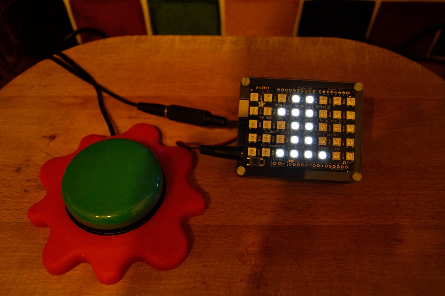 Switch-activated Arduino Electronic Dice Using an Adafruit NeoPixel Shield 