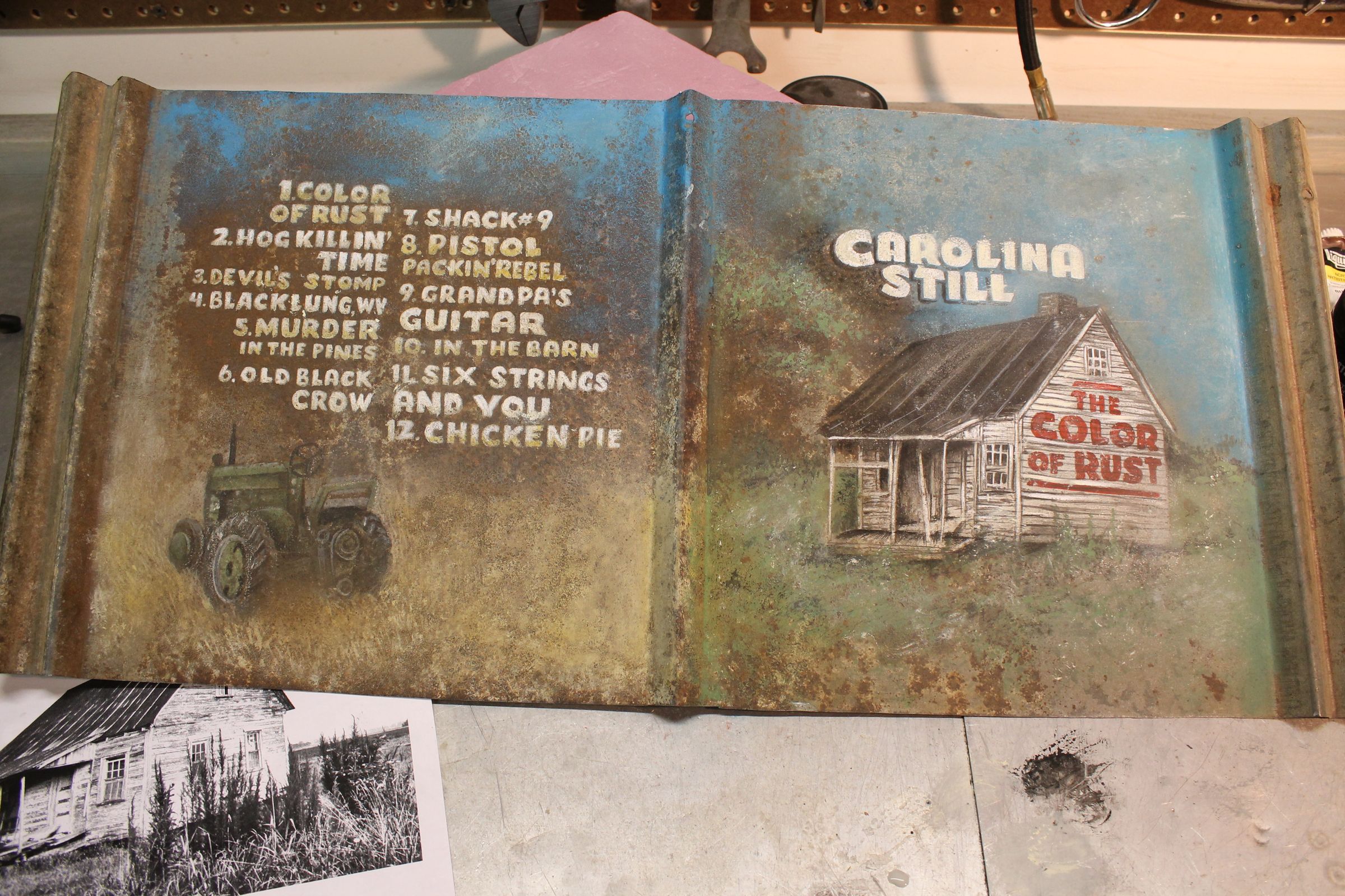 Paint An Album Cover On Tin From An Old Barn