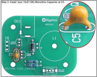 Install 1pcs 10uF(106) Monolithic Capacitor at C5