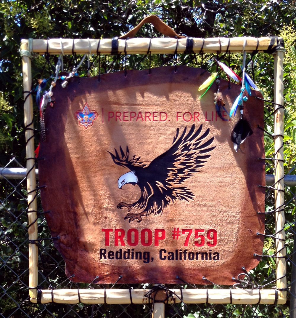 Handmade Boy Scout Troop Flag - Leather & Wood