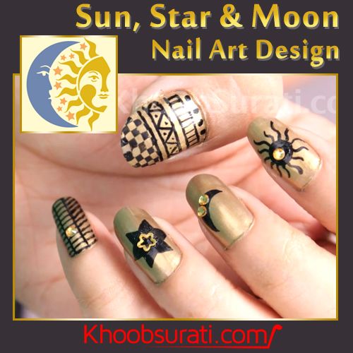 How to Do Sun, Star N Moon Nail Art Design