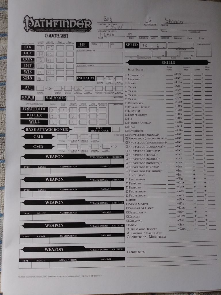 How to Fill a Pathfinder Character Sheet 7 Steps (with Pictures)