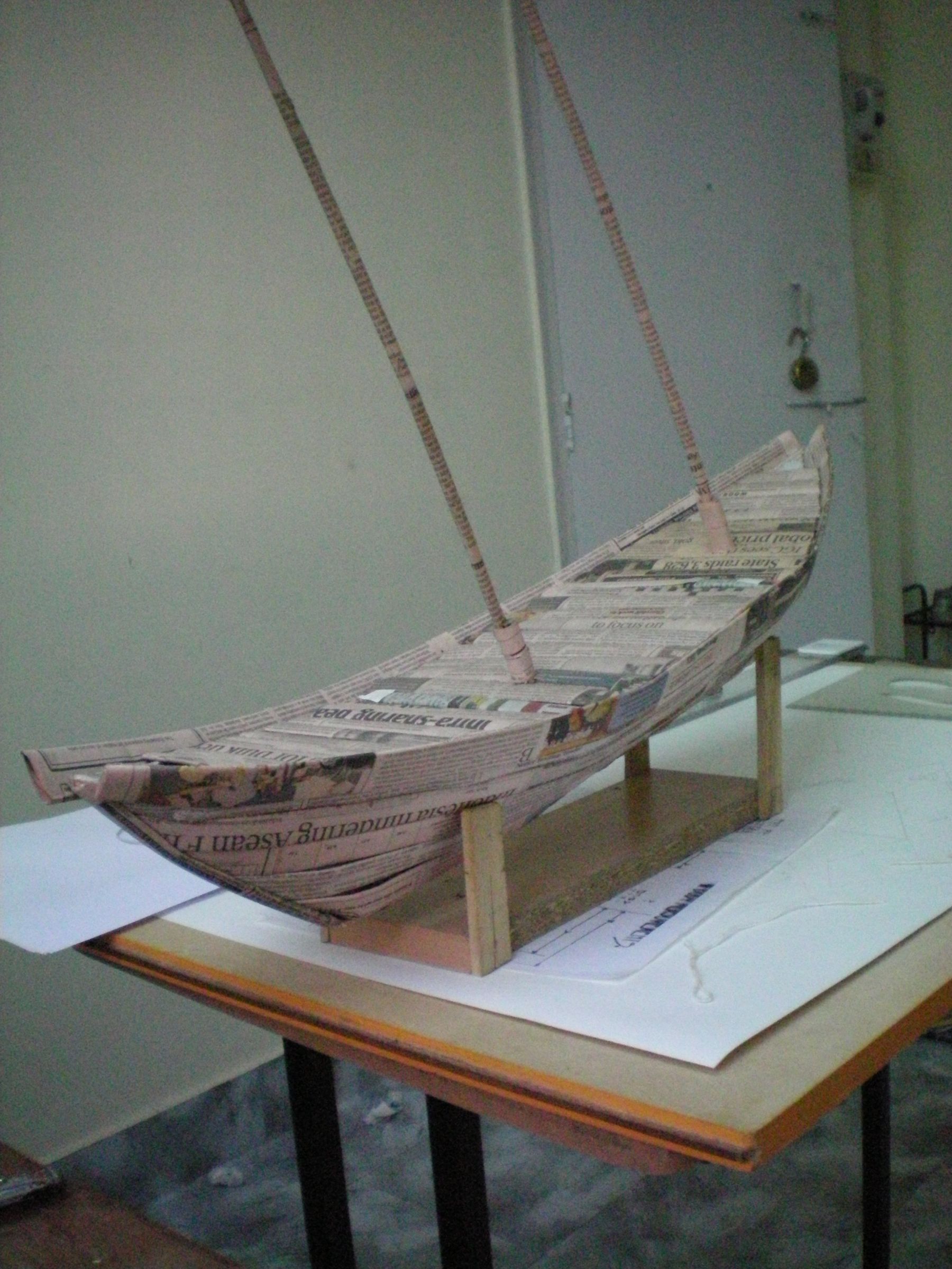 Model Ship Built From News Papers