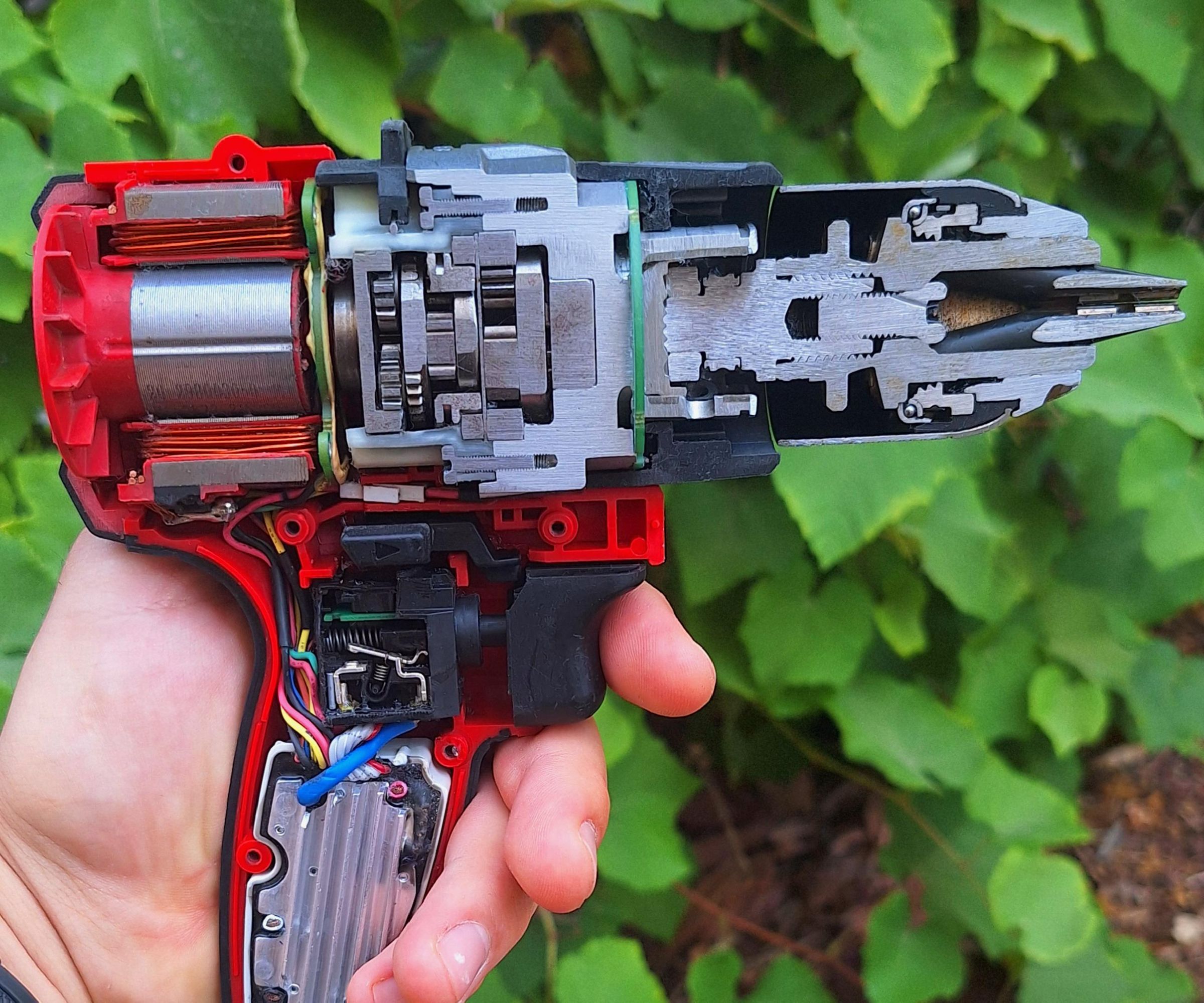 Cordless Drill Cut in Half - Cross-section Display Piece by Hand