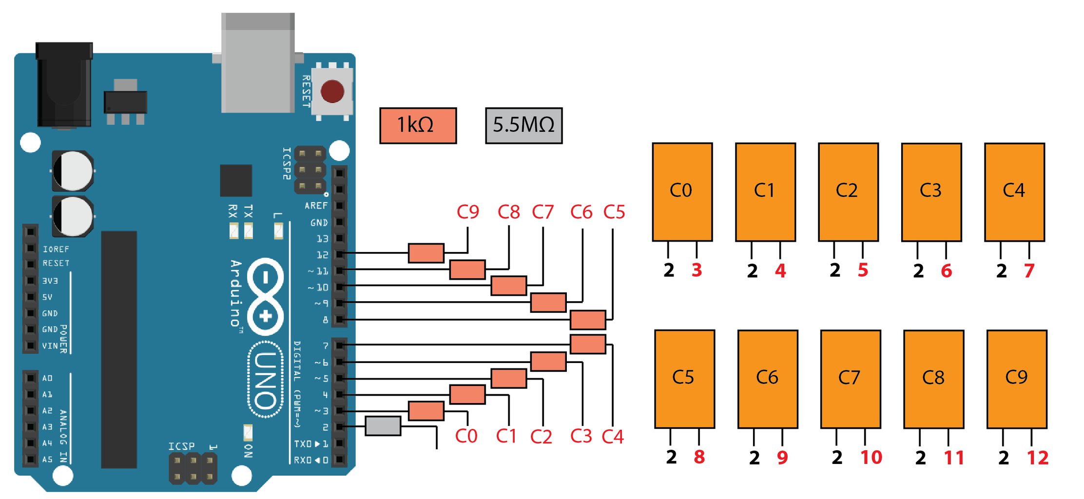 Arduino Capacitive Touch Circuit Diagram