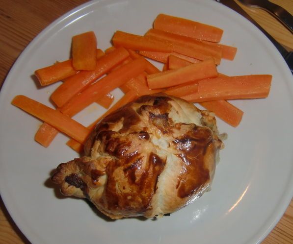 Beef in puff pastry with caper almond filling