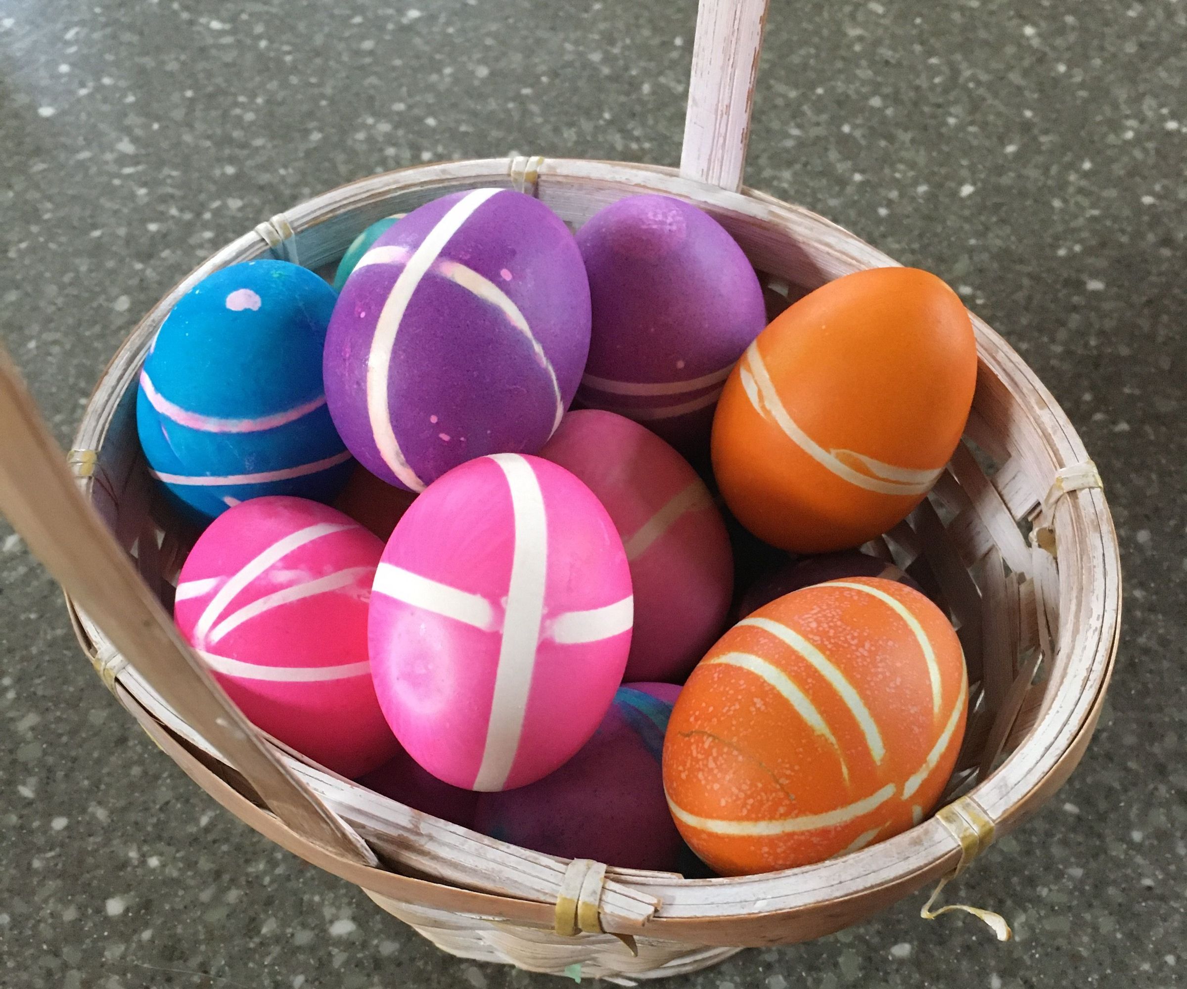 Rubber Band Dyed Easter Eggs
