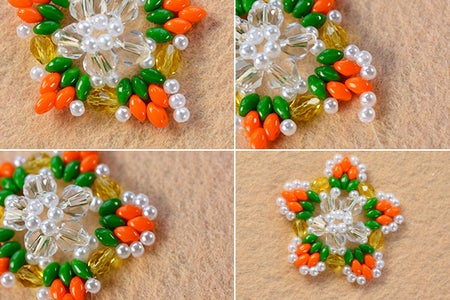 Make the Fourth Part of the 2-hole Seed Bead and Pearl Star Earrings