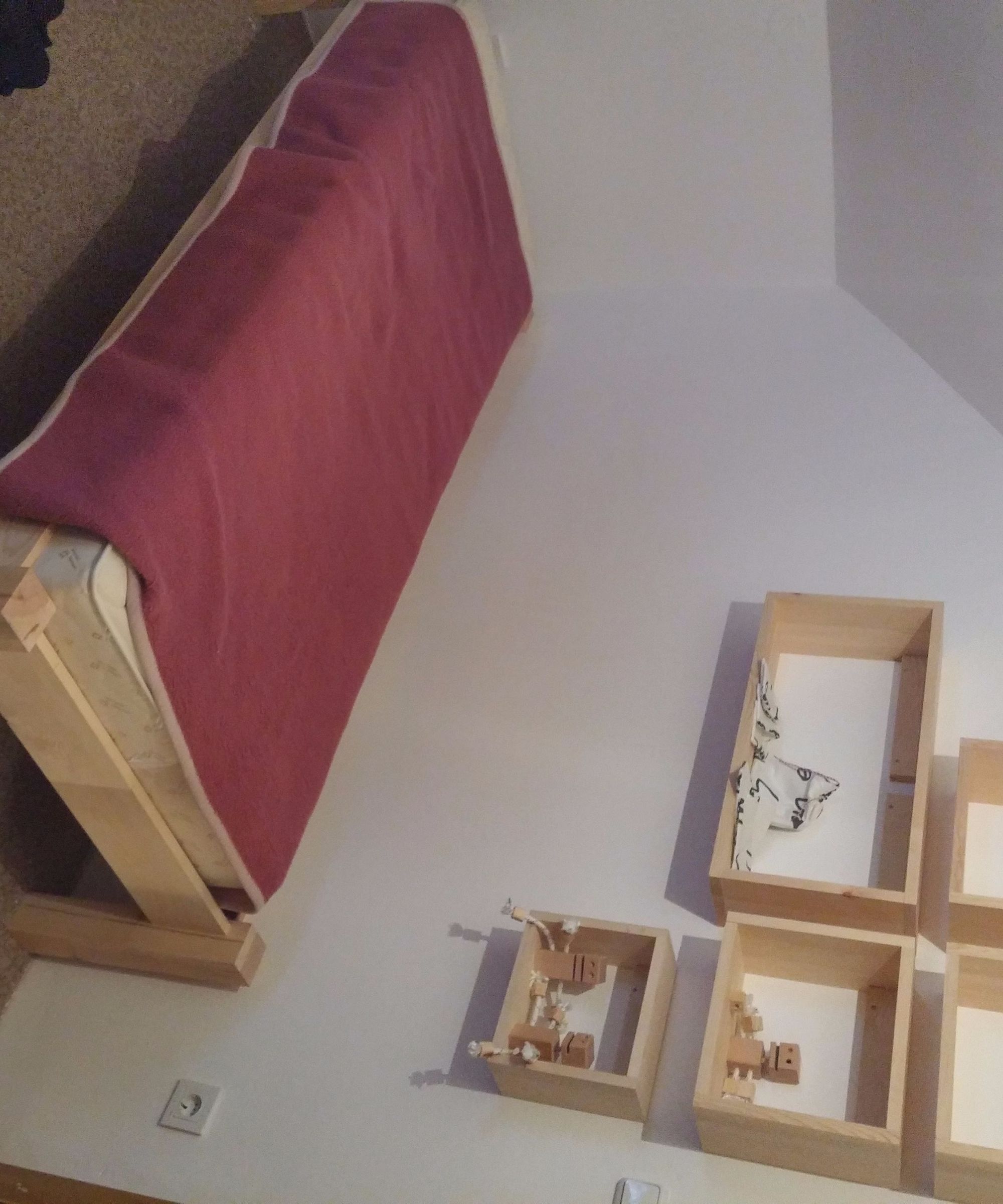 Kids Wood Bed and Shelves From Pine