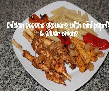 Chicken Sesame Skewers With Mini Paprika & Silver Onions Recipe