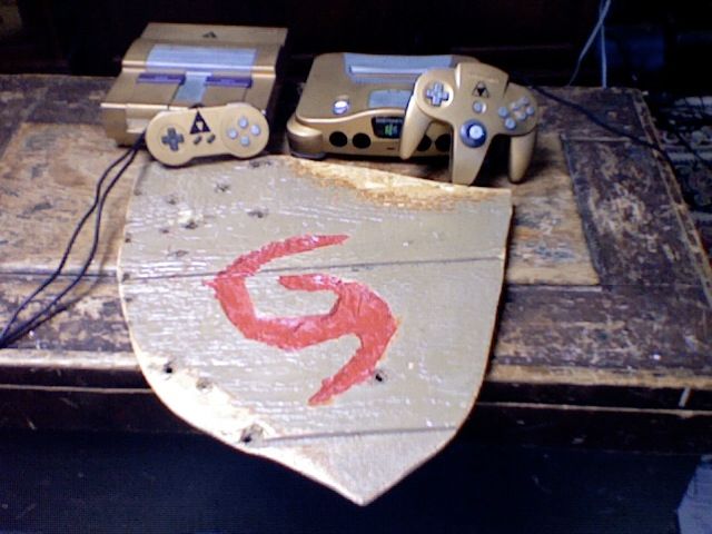 Hand Carved Deku Shield and Custom Painted SNES and N64