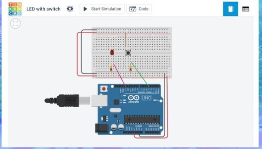 (LED With Switch) Arduino Simulation Using Tinkercad Circuit : 5 Steps ...