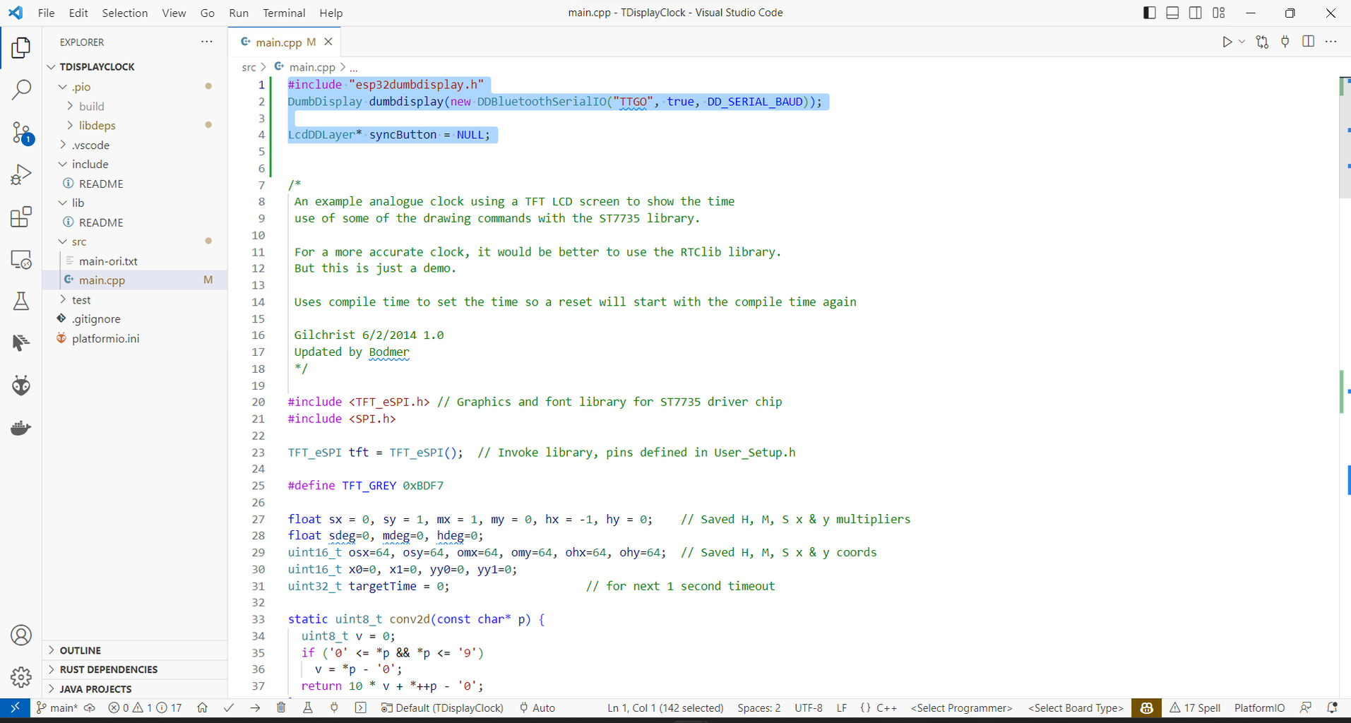 Extending a TFT_eSPI Example With TTGO T-Display Using PlatformIO, With ...
