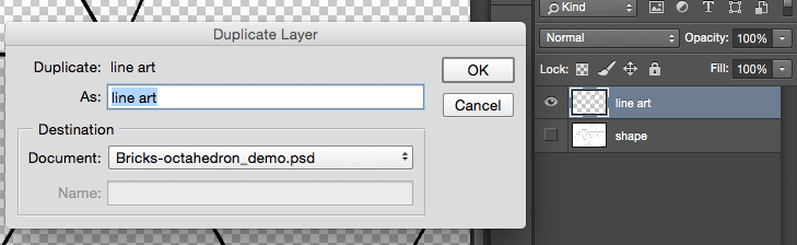 Move Geometric Shape Line-Art Into Texture Document and Layout