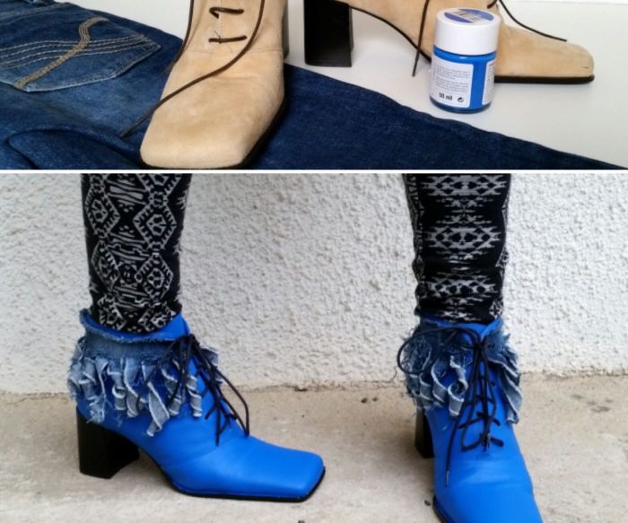 My Upcycled Denim Fringed Painted Shoe Refashion