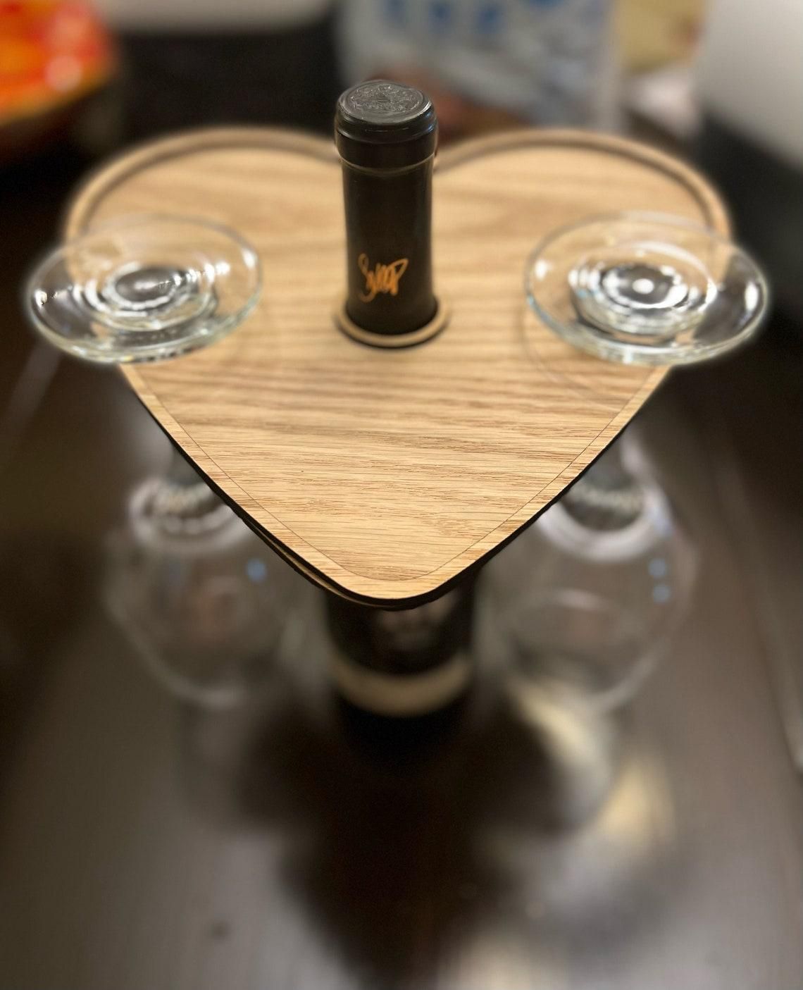 Laser Cut Wood Heart Wine Caddy 