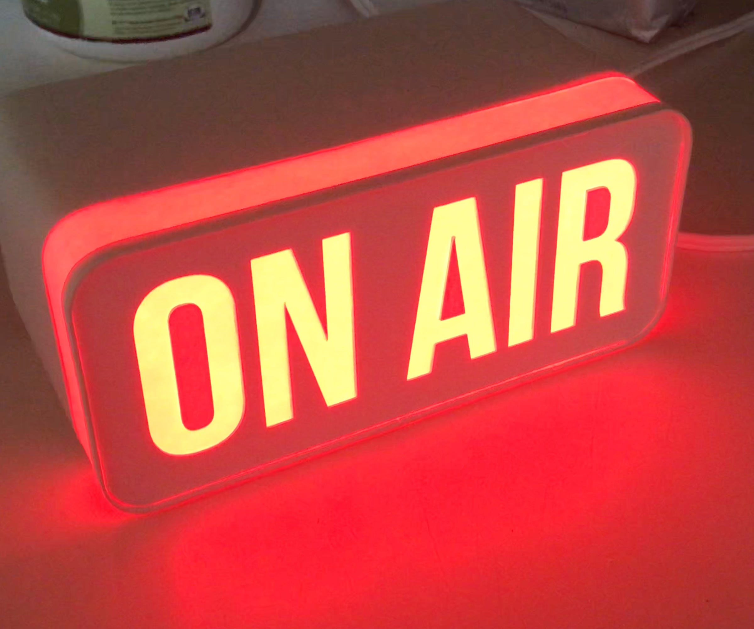 Repurposed Christmas Tree Lighting, Neon (Illuminated) Paper "On Air" Light Box