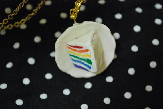 Cute Little Polymer Clay Rainbow Cake Necklace