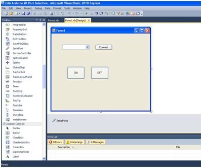 VISUAL BASIC and ARDUINO : COM PORT SELECTION & ON OFF BUTTON