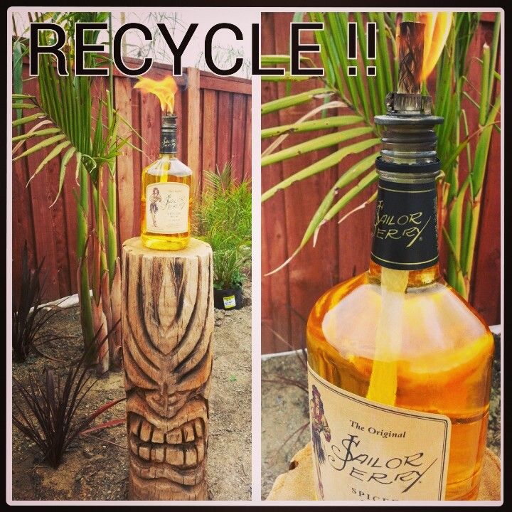 Recycled Sailor Jerry Bottle Tiki Torch