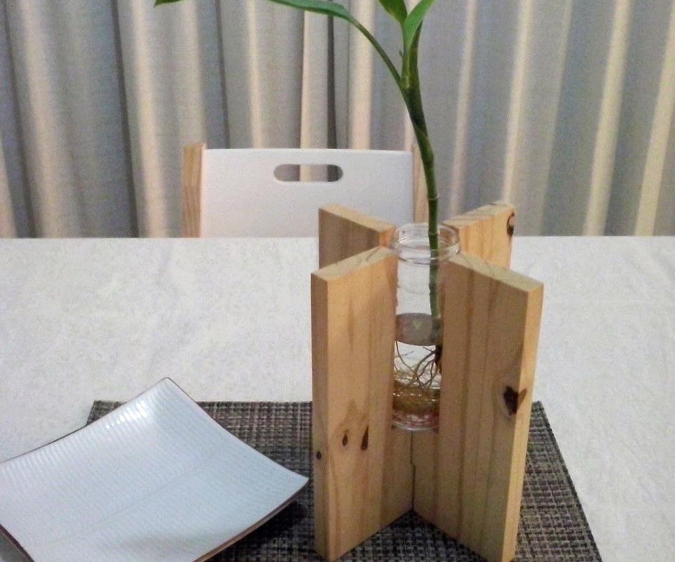 Wooden Vase With Reused Glass Jar