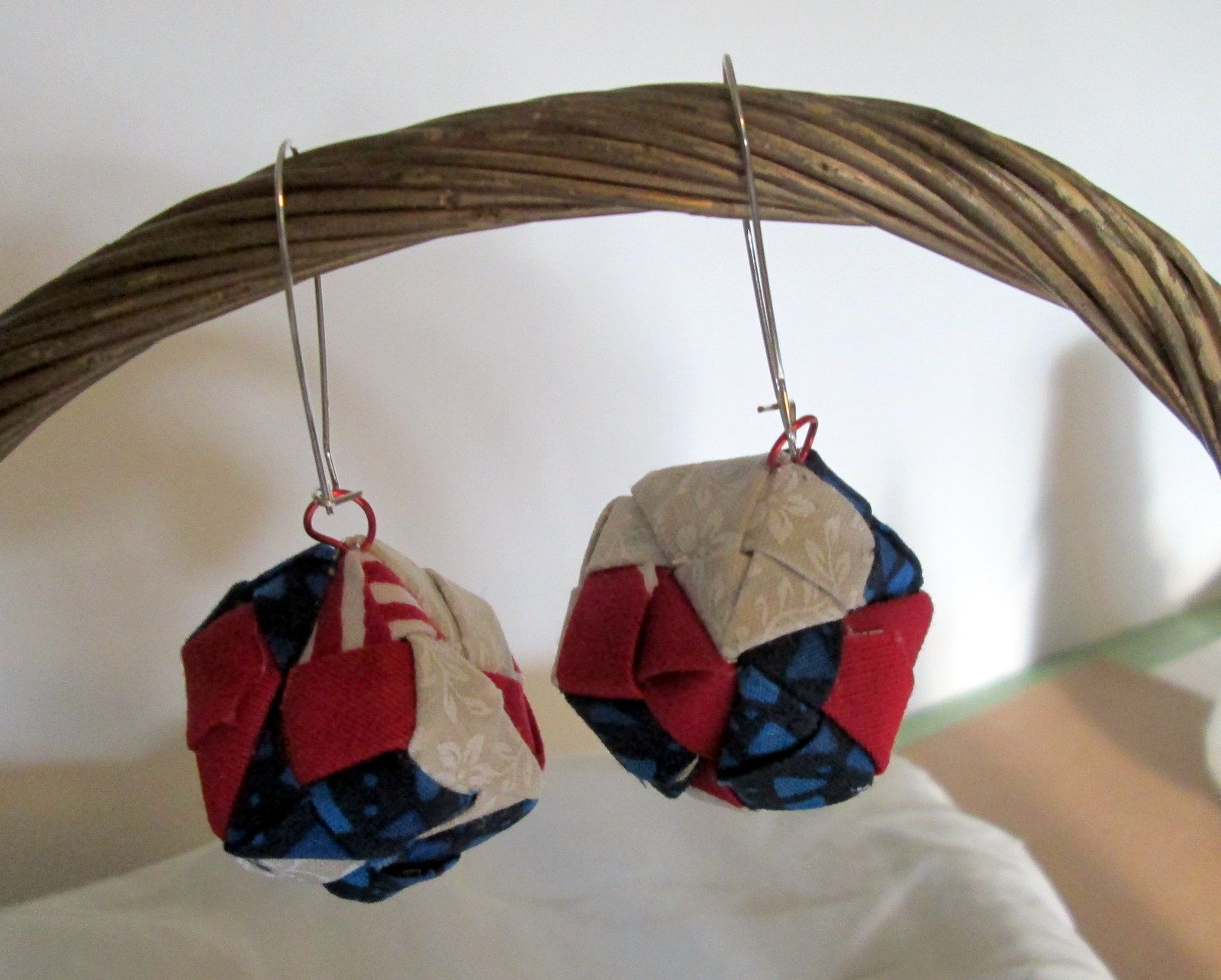 Fabric Origami Cube Earrings