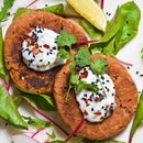 Spiced Chickpea Lentil Patties With Garlic Coriander Cream