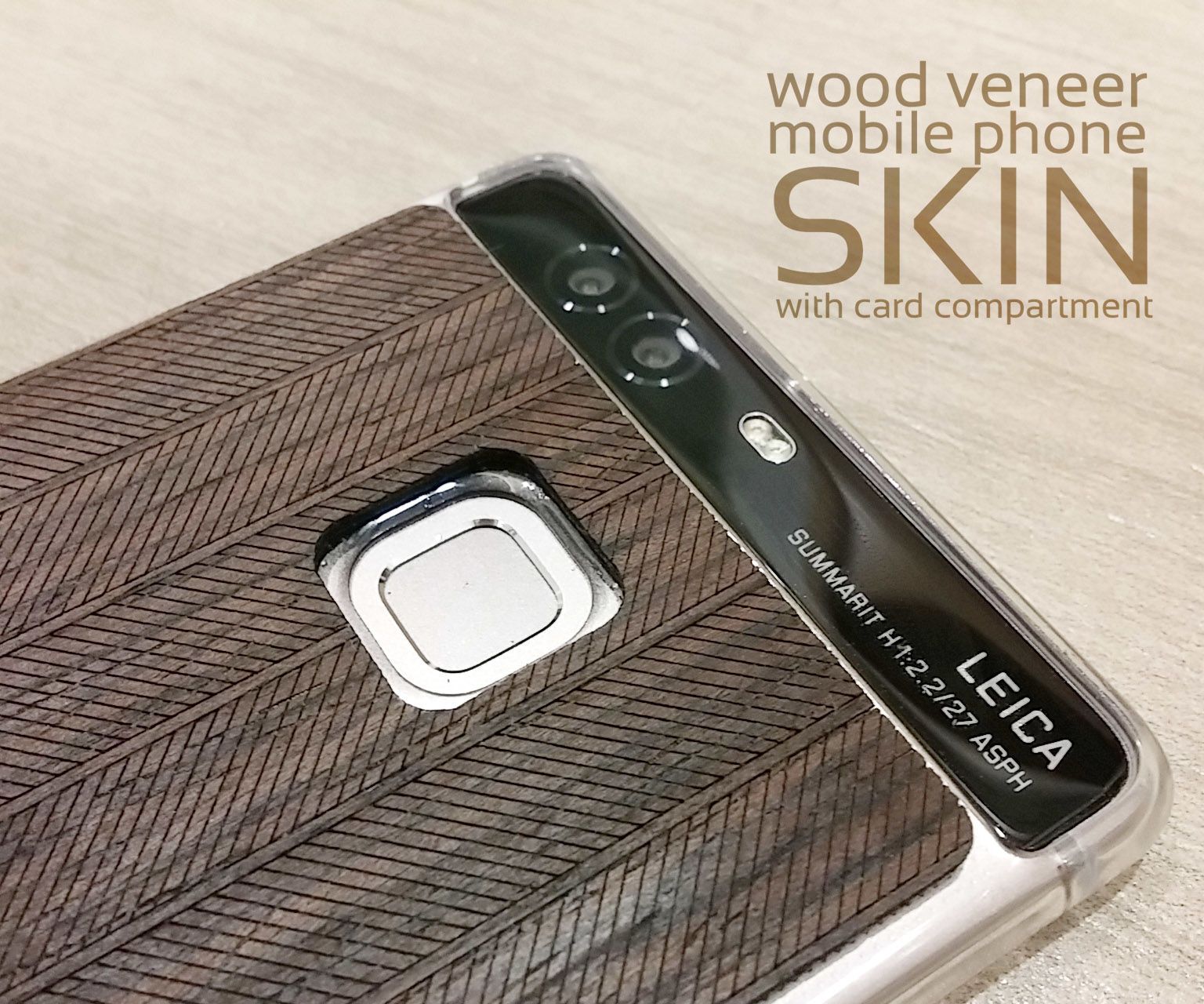 Wood Veneer Mobile Phone Skin With Card Compartment