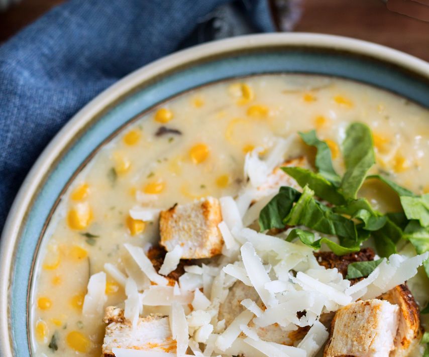 Slow Cooker Corn Chowder With Blackened Chicken