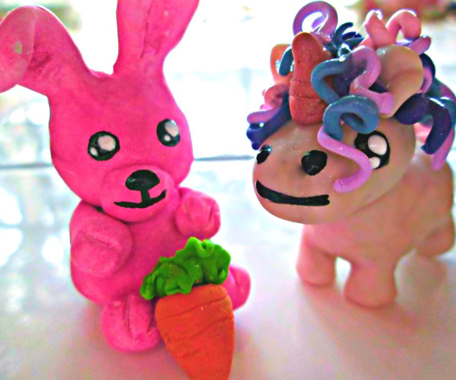 Cotton Candy Clay Bunny and Crazy Unicorn