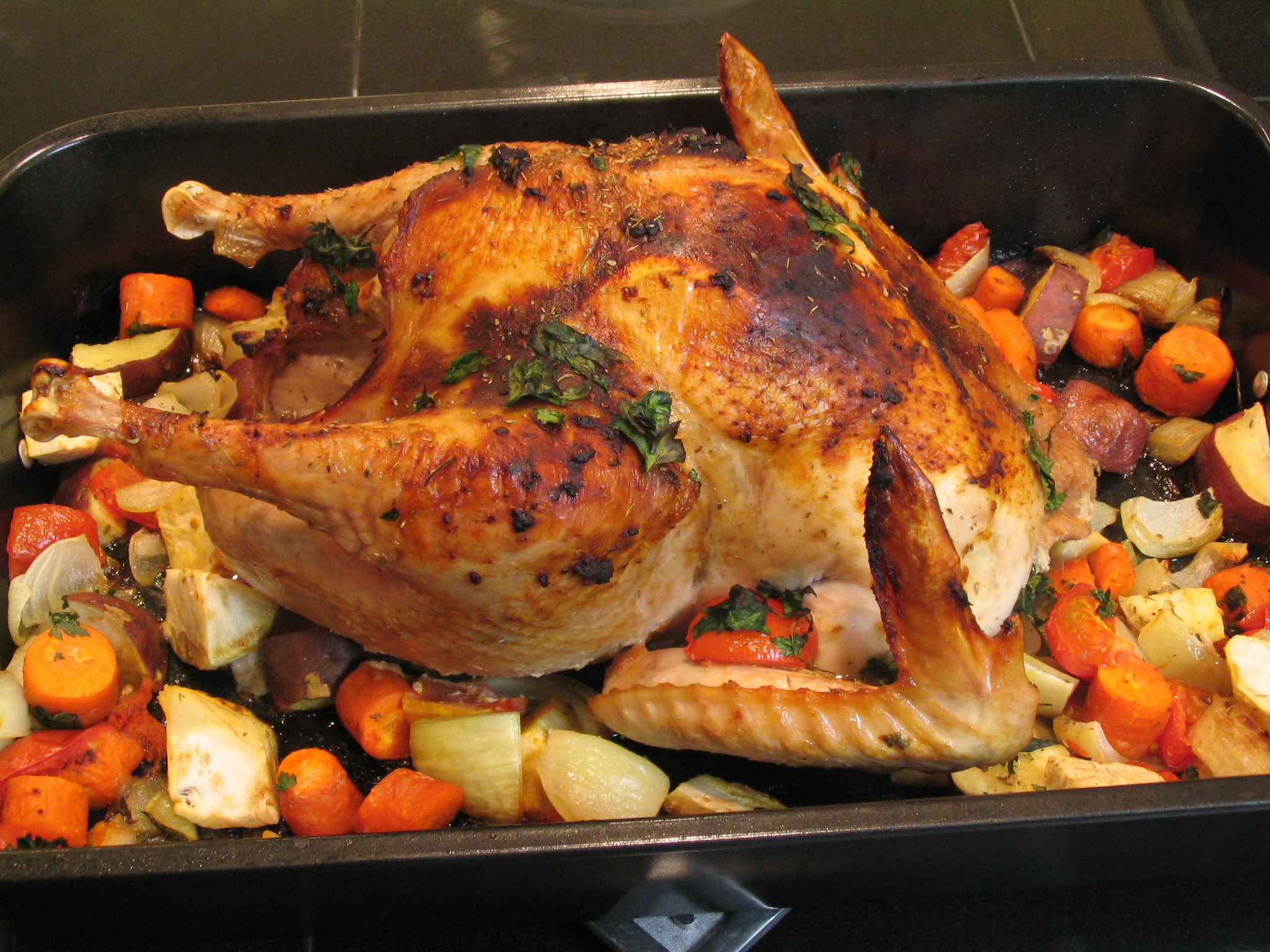 Orange-Ginger-Miso Turkey With Roasted Vegetables